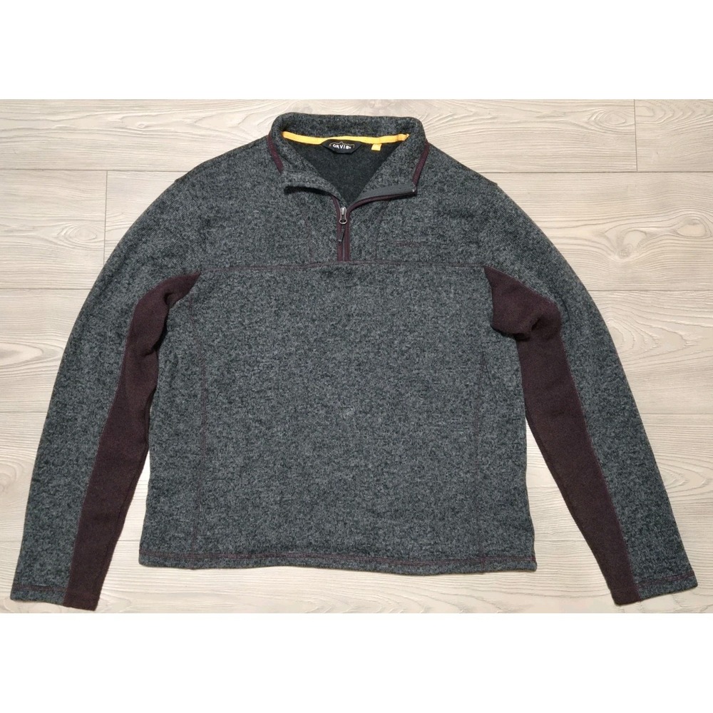 ORVIS Sweater Mens Large Gray Purple Pullover 1/4‎ Zip Fleece Outdoors Casual